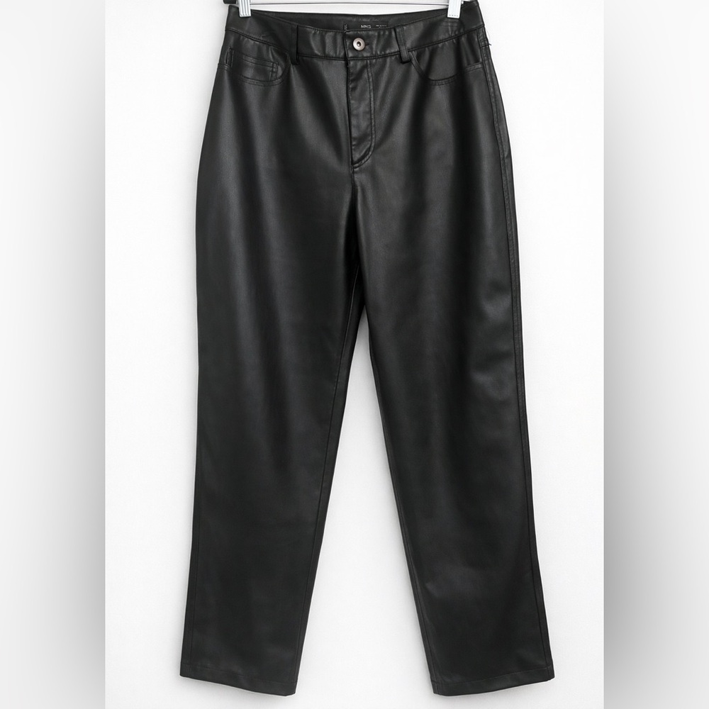MNG Mango Black Faux Leather Pants Size 6 Straight Leg Mid Rise